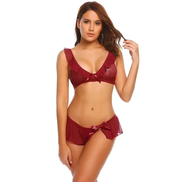 Women's Sexy Lace Knot Bra & Skirt Lingerie Set - Image 4