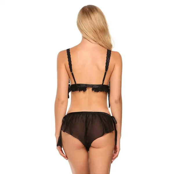 Women Lingerie Tie Side Solid See Through Set - Image 4