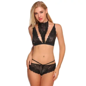 Sexy Lace Neck Support Bra and Panty Set
