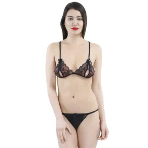 Women's Sexy Lace Microfiber Bra and Panty Lingerie Set