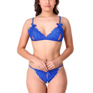Women's Sexy Lace Microfiber Bra and Panty Lingerie Set