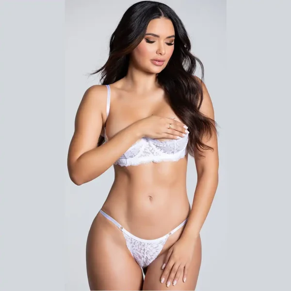 Women Sexy Lingerie Lace Front Open Bra & Panty - Image 4