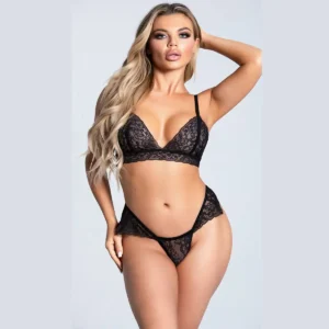 Women Lace Bralette Bra and Low Waist Panty Set