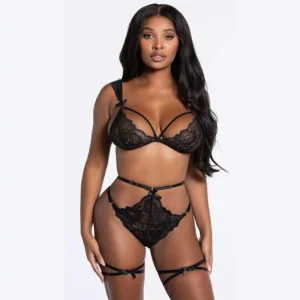 Sexy stretchable strings mesh trap lingerie set