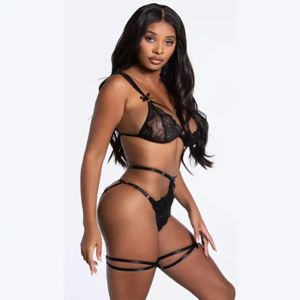 Sexy stretchable strings mesh trap lingerie set - Image 2