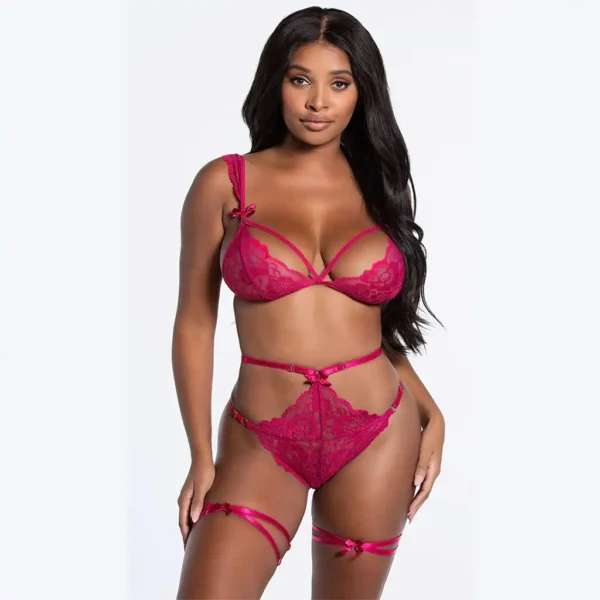 Sexy stretchable strings mesh trap lingerie set - Image 4