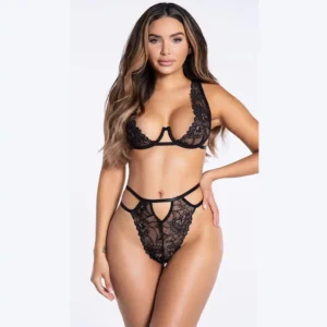 Women lingerie half cup multi mesh bra and thong