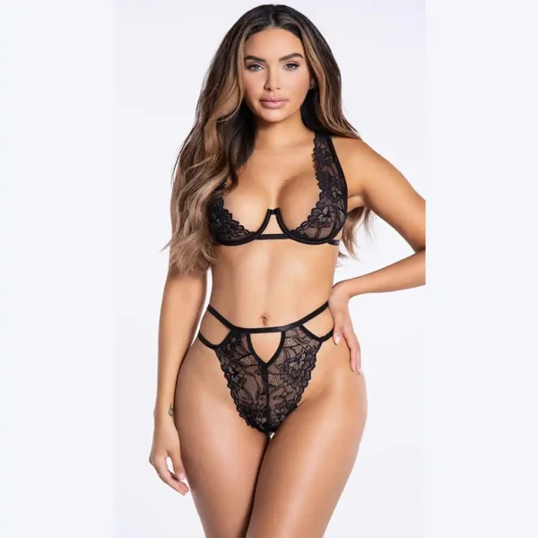 Women lingerie half cup multi mesh bra and thong