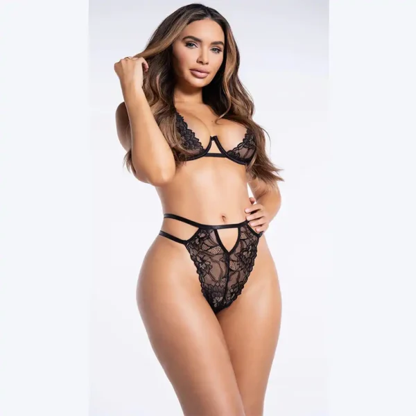 Women lingerie half cup multi mesh bra and thong - Image 4